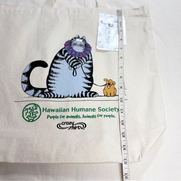 Crazy Shirts Kilban Cat Lei Hawaiian Humane Society Tote Bag Canvas Beige NEW - Picture 10 of 13
